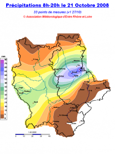 Précipitations de 8h à 20h le 21/10/08